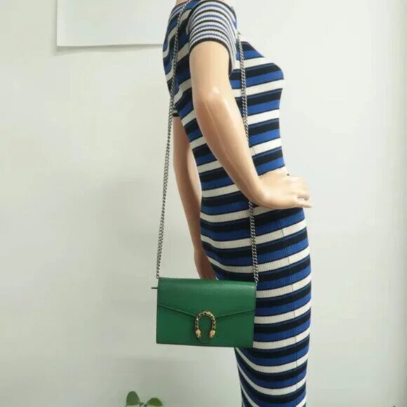 100% Authentic GUCCI Dionysus Chain Wallet Green Leather Shoulder Bag - Picture 12 of 12